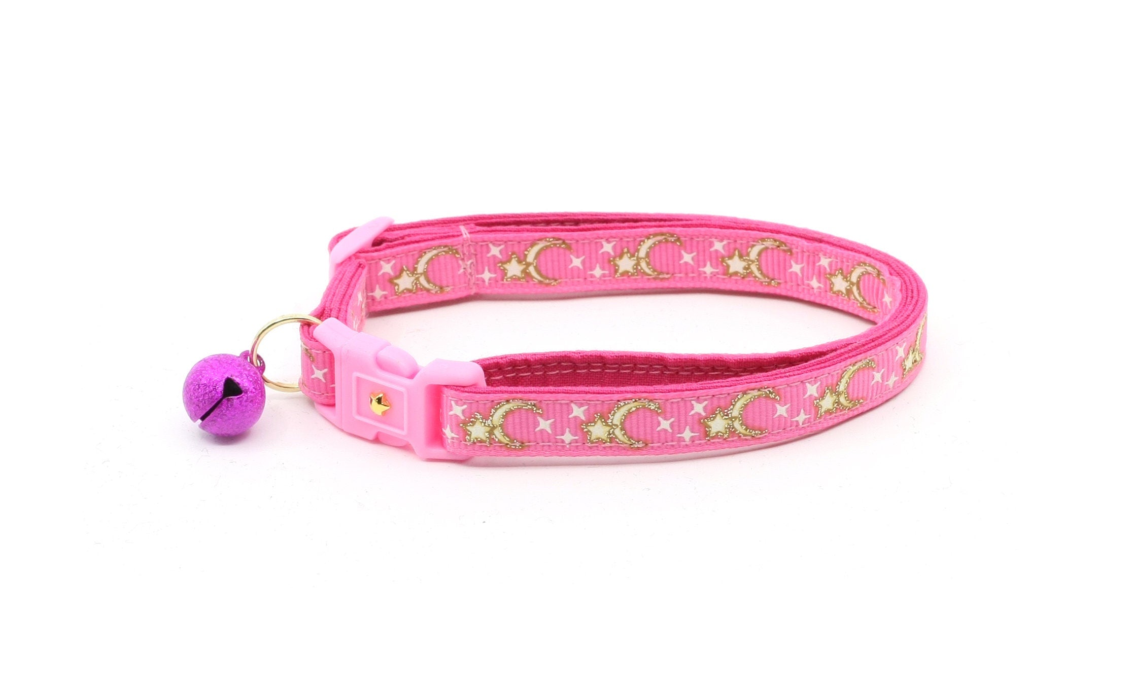 Main Gold Moons and Stars on Bright Pink Cat Collar image